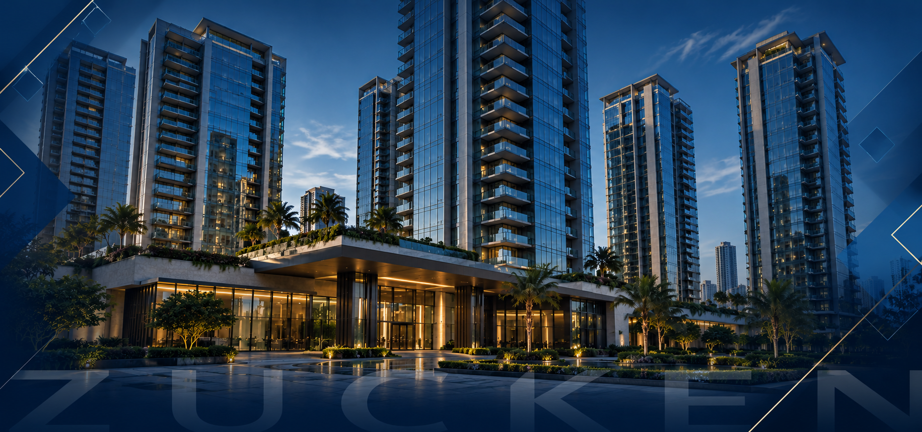 Torres residenciais de alto padrão ao anoitecer